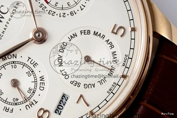 MIROTIME 0420 WellDesigned Portugieser Perpetual Calendar RG 5033 APSF 1:1 Best Edition White Dial on Brown Leather Strap A52610 Clone 7042